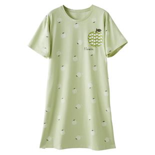 恒源祥纯棉睡裙女士短袖夏季连衣裙全棉薄款宽松睡衣家居服可外穿