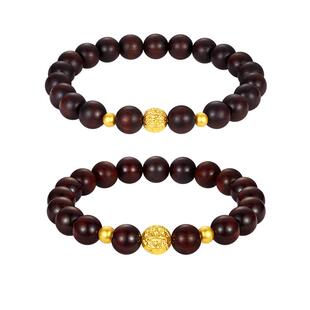 情人节礼物周大生黄金足金手串硬金小叶紫檀核核美美情侣手链男生