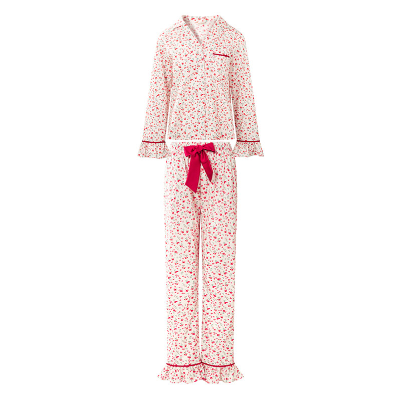 女士纯棉印花翻领睡衣家居服秋季