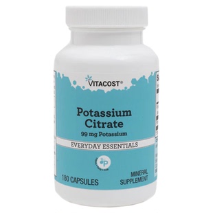 柠檬酸钾美国Vitacost电解质肿Potassium Citrate酸碱值生酮180粒