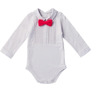 MARLMARL周岁宝宝西装男童小礼服连体服衬衫领结bodysuits02灰色