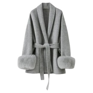 夜与都柏林双面羊绒短款羊毛大衣女狐狸毛皮草高级感斗篷毛呢外套