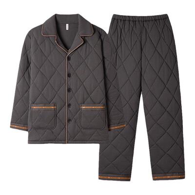 猫人男士睡衣冬季三层加厚夹棉袄