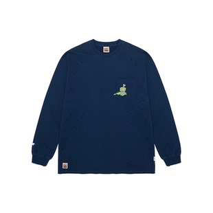 VISION×Hardware联名限定 复古PSYCHO印花破洞口袋圆领长袖T恤