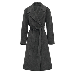 马天奴2025冬季新款纯色双面呢翻领大衣外套收腰带气质时尚流行女