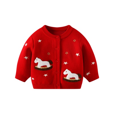 婴儿冬装毛衣红色喜庆新年衣服