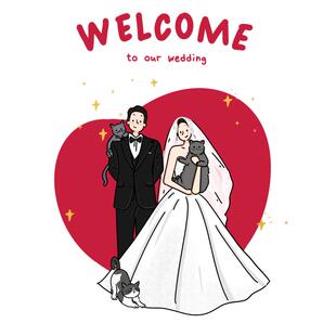手绘婚纱照片头像婚礼卡通形象设计情侣头像定制q版请柬插画