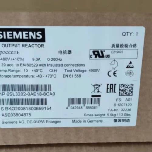 议价6SL3202-0AE18-8CA0 西门子电抗器滤波器 6SL32020AE188CA0现