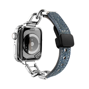 适用iwatchs9手表带小众iwatchse高级感s10新款11牛仔磁吸s8s7苹果智能手表链6质感专用applewatchs9女款夏天