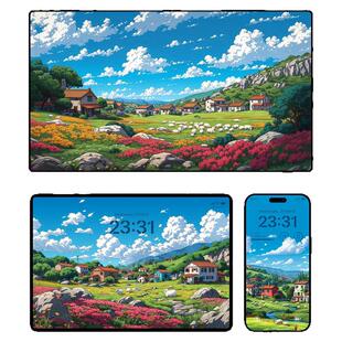 6张山村治愈风景壁纸手机高清壁纸ipad平板电脑桌面插画风景素材