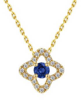 天然蓝宝石18K黄金钻石吊坠项链