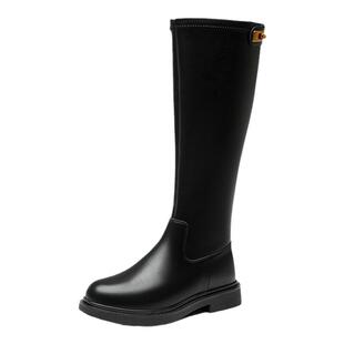 大东黑色长筒靴女秋冬2026新款平底女士靴子长靴不过膝高筒骑士靴