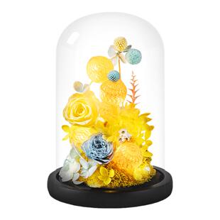 永生花玫瑰玻璃罩表白道歉生日礼物送女友爱人闺蜜创意礼物黄色款