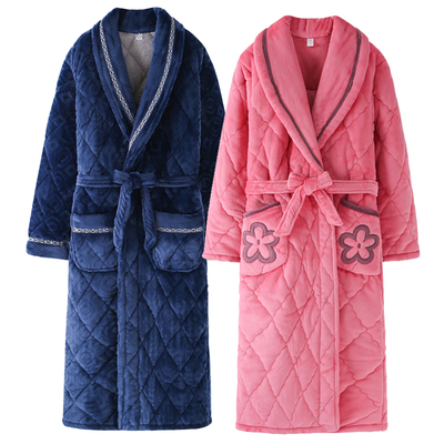 冬季加长款珊瑚绒保暖夹棉睡袍