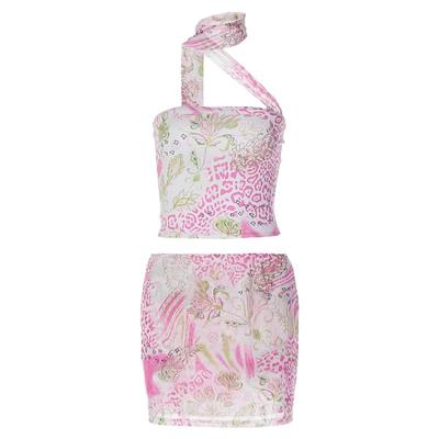 泰系异域穿搭印花抹胸丝带短裙