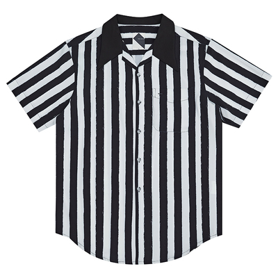 复古条纹古巴领短袖衬衫