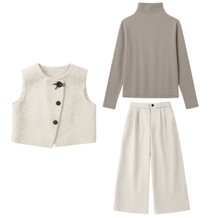 女童西装马甲三件套2026年春季新款中大儿童春款韩系撒银毛呢套装