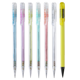 日本pentel派通自动铅笔A105小学生高颜值彩色透明笔杆铅笔拔帽按压式不易断芯笔尾自带橡皮0.5mm活动铅笔