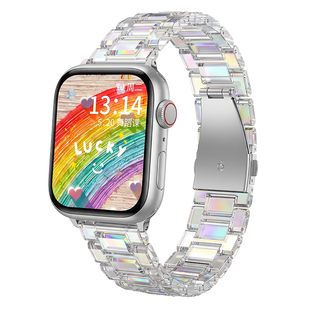 适用applewatch10表带s11创意新款s9炫彩三株树脂iwatchs8/s7手表带女生se苹果手表s10小众高颜值s6表链ultra