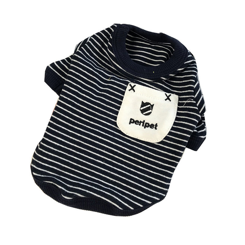 秋冬款狗狗衣服口袋条纹T恤衫全棉加厚宠物衣服猫衣服泰迪法斗