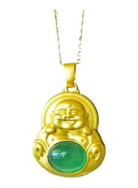 古法鎏金镶天然冰种帝王绿玉髓大肚佛吊坠玛瑙项链配证书礼盒链子