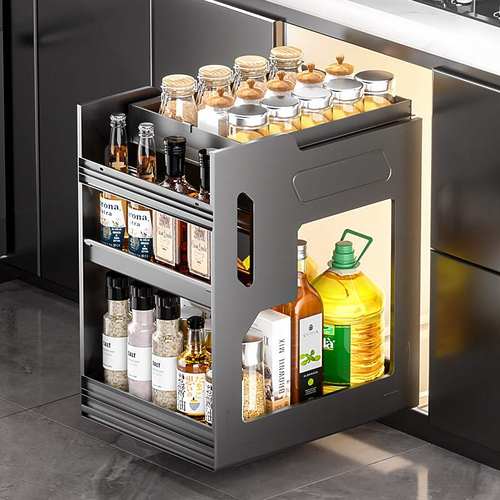 酷太平替厨房铝合金调味品收纳抽屉式多层橱柜拉篮碗篮太空铝材质