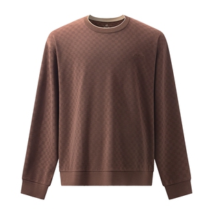 红豆棋盘格休闲针织卫衣男26春新款圆领套头刺绣内搭上衣男士