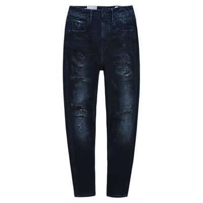 秋冬厚款男女牛仔裤破洞潮锥形裤