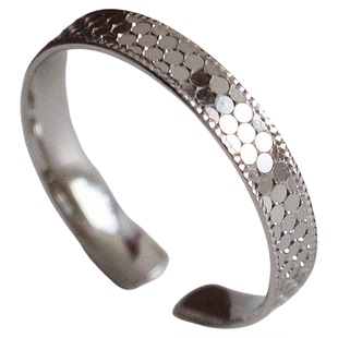 S925纯银小众设计感碎碎冰蜂巢造型开口戒指亮面潮简约百搭饰品女