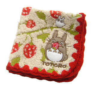 包邮可爱草莓纯棉厚软无捻纱小大方巾毛巾刺绣面巾龙の猫挂巾