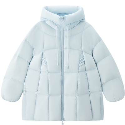 乐町一手长盖微A型面包羽绒服女装2025冬新款泡芙连帽保暖外套*M