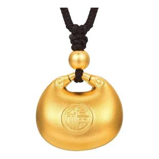 小胖福平安锁吊坠纯沙金9999仿真黄金宝宝长命锁转运珠项链不掉色