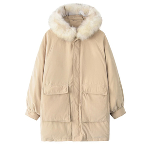 新品羽绒服女中长款2026冬新款连帽大毛领小个子修身加厚外套