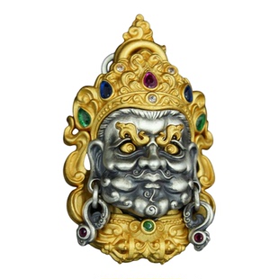 黄财神银饰镀24k金吊坠招财挂件吊坠收藏送人礼物