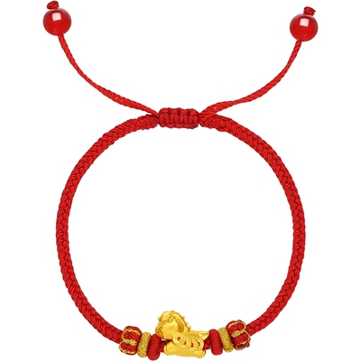 周六福5d硬金黄金定价手绳女款马上有钱女士黄金手串生肖马系列