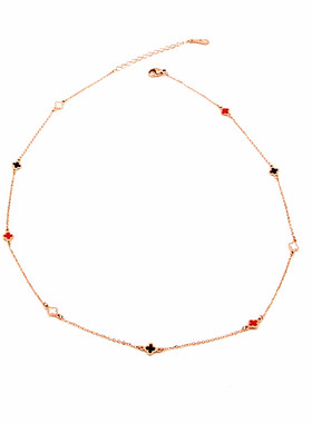 韩国18k四叶草锁骨链吊坠女彩金