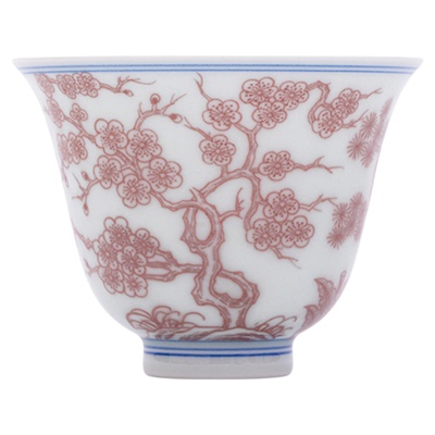 二亭釉里红岁寒三友杯