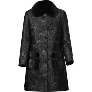 海宁真皮皮衣女中长款加棉外套压花中老年女装羽绒服2025冬季新款