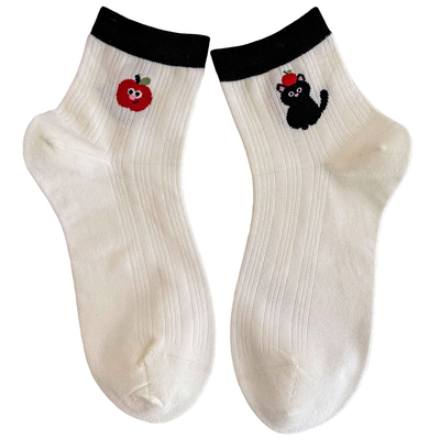 袜子女款短筒卡通AB袜无骨中筒袜
