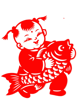 锦鲤赐福年画娃娃红色剪纸墙贴客厅卧室福娃透明贴纸防水自粘贴画