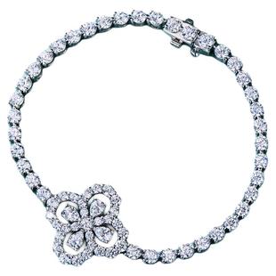 落落大方loop花园系列四瓣花形钻石手链女925纯银镀18K白金高碳钻