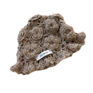 2025针织钩花镂空帽子字女夏季薄款透气包头帽显脸小套头帽毛线帽