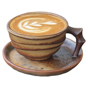 景德镇柴烧咖啡杯 手工陶瓷女士男士带碟下午茶家用水杯马克杯