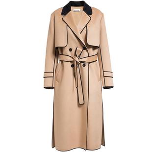 陈乔恩同款YES BY YESIR叶谦原创设计女卡其色双面呢长款大衣外套