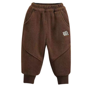 儿童裤子男款2025新款冬季一体绒加绒加厚束脚裤男童一条过冬长裤