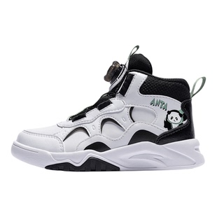 安踏儿童高帮板鞋女小童鞋子2025冬新款弧光运动鞋潮流童鞋旋钮鞋