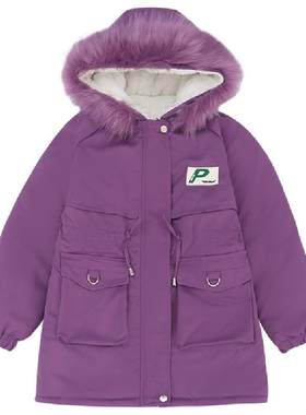 女童棉衣加厚冬季大毛领派克服