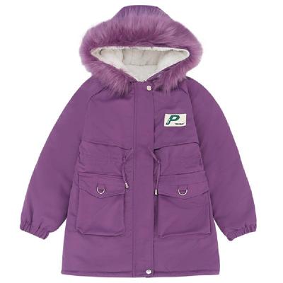 女童棉衣加厚冬季大毛领派克服