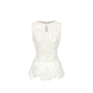 木子李的李法式优雅无袖立体刺绣镂空蕾丝背心收腰气质外穿上衣夏