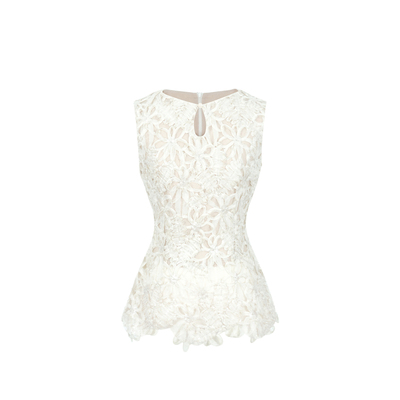 木子李的李法式优雅无袖立体刺绣镂空蕾丝背心收腰气质外穿上衣夏